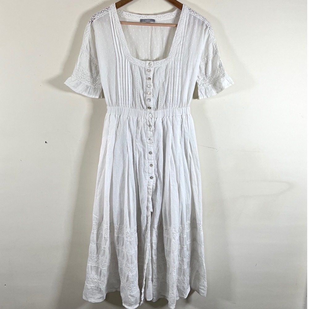 Tart Lace Trimmed Cotton Midi Dress Button Up Prairie Cottagecore Small